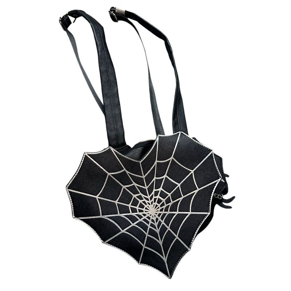 Mad Engine Spiderweb Heart Backpack Purse Goth Halloween Punk - Picture 2 of 6